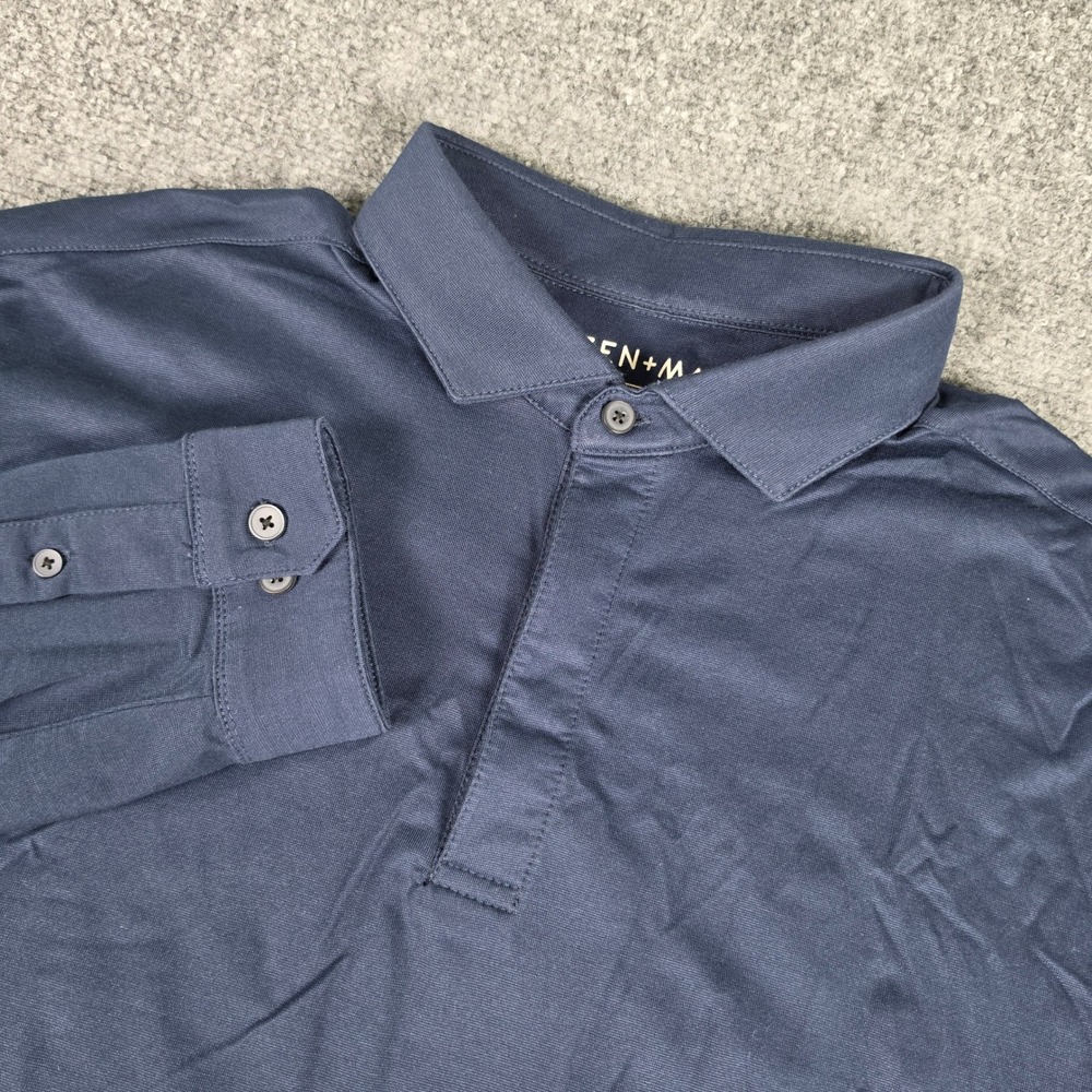 Mizzen+Main Kent Polo Shirt Mens M Navy Blue Trim Fit Long Sleeve 1KS-0219